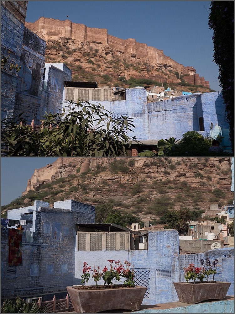 Courtyard and stunning backdrop at Bristow's Haveli in Jodhpur